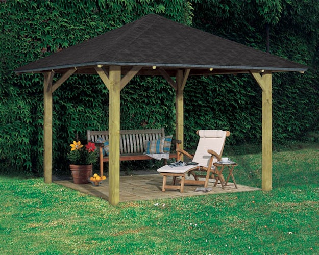 Karibu 4-Eck Pavillon Bergen 1/2 kesseldruckimprägniert Sparset inkl. Dachschindeln