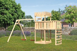 Akubi Kinderspielturm Ritterburg Löwenherz inkl. Doppelschaukelanbau, Anbauplattform und Kletterwand